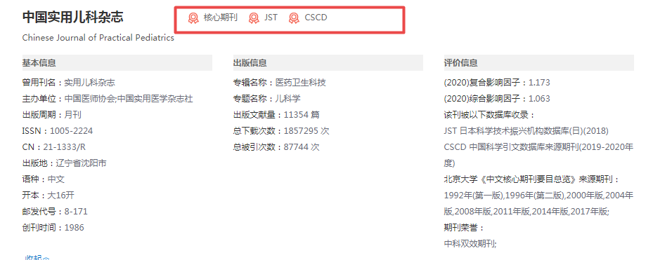 中国实用儿科杂志是什么级别，是核心刊物吗